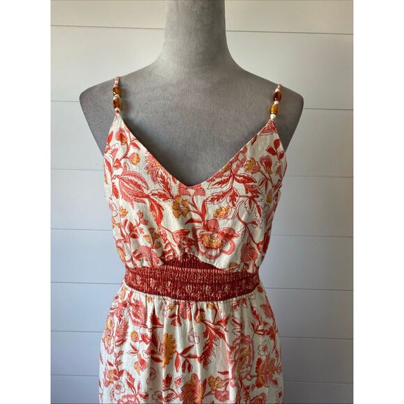 Rachel Zoe Dress Women's Size Small Orange Red Floral Maxi Linen Blend NWT - Picture 3 of 11